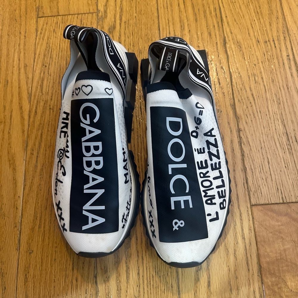 Dolce & Gabbana Mens White and Black Slip-On Sneakers